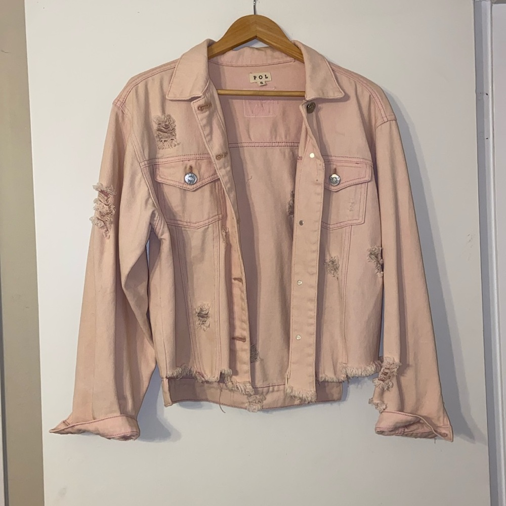 Distressed Pink Denim Jacket